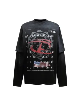 Thesupermade Retro Spray Mock Two-Piece Long Sleeve T-shirt - 2188