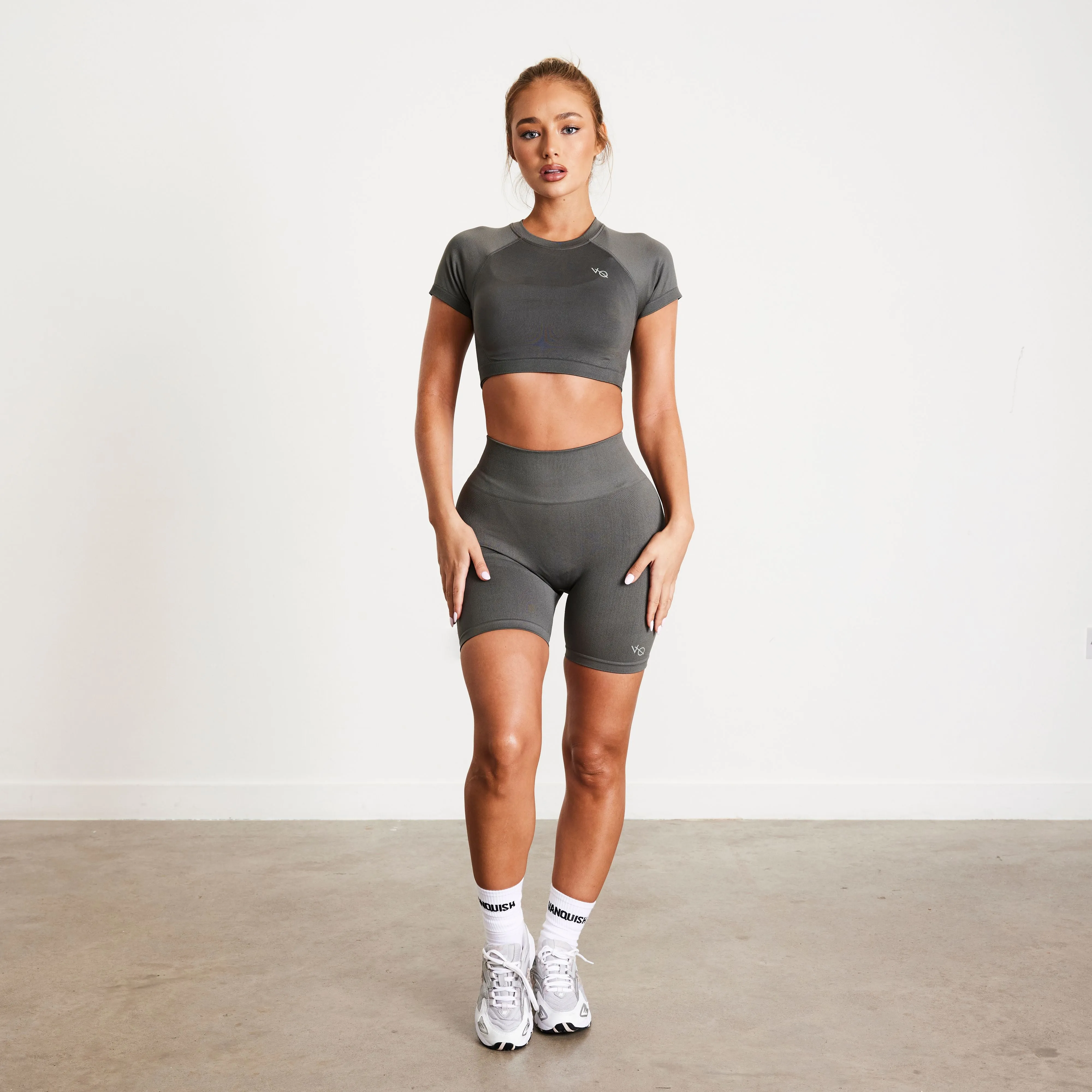 Vanquish Elevate Seamless Dark Olive Cap Sleeve Cropped T Shirt