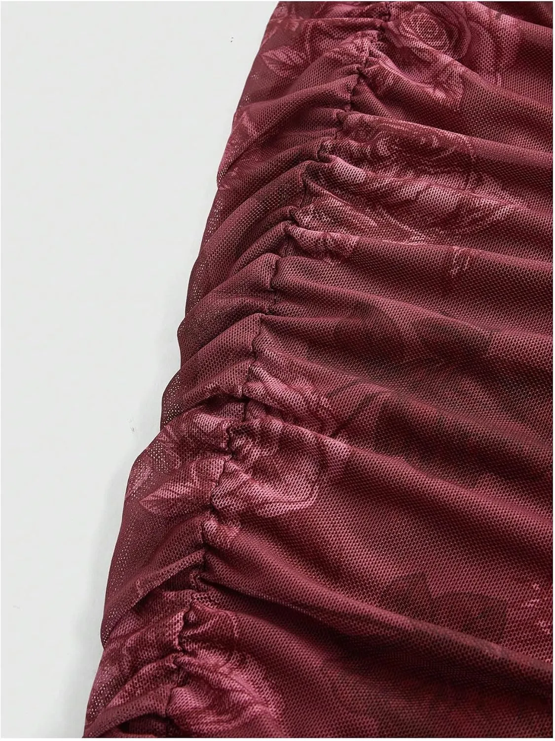 Verdusa Women's Floral Print Ruffle Hem Midi Skirt Asymmetrical Hem Ruched Mesh Bodycon Skirts