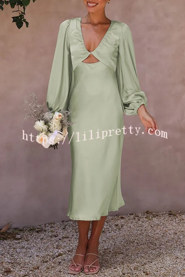 What A Wonder Satin Cutout Open Back Tie Up Back Midi Dress