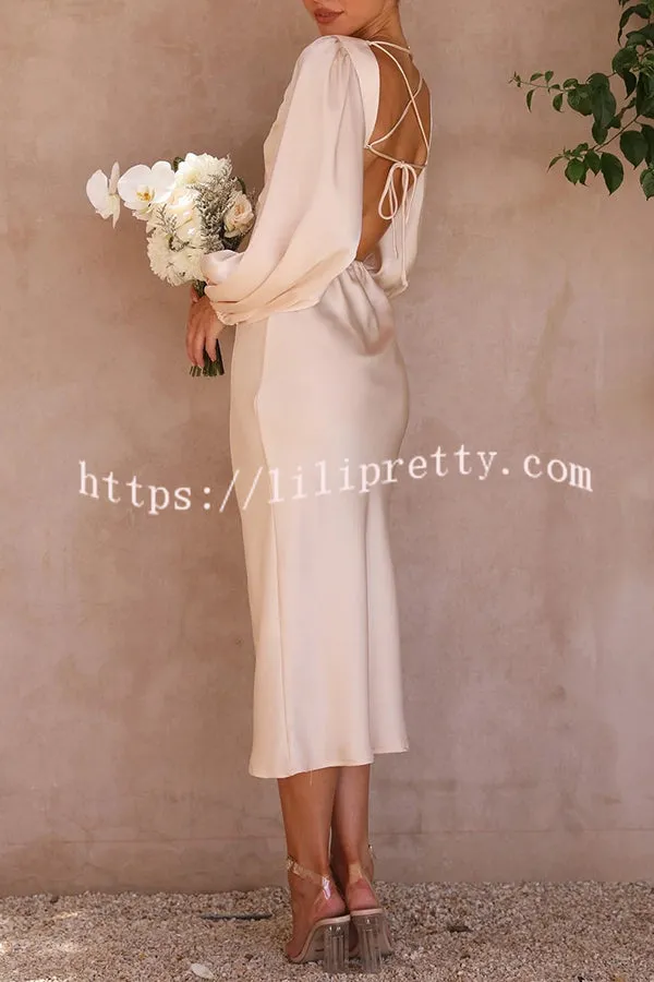 What A Wonder Satin Cutout Open Back Tie Up Back Midi Dress