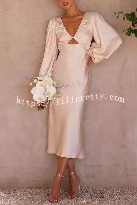 What A Wonder Satin Cutout Open Back Tie Up Back Midi Dress