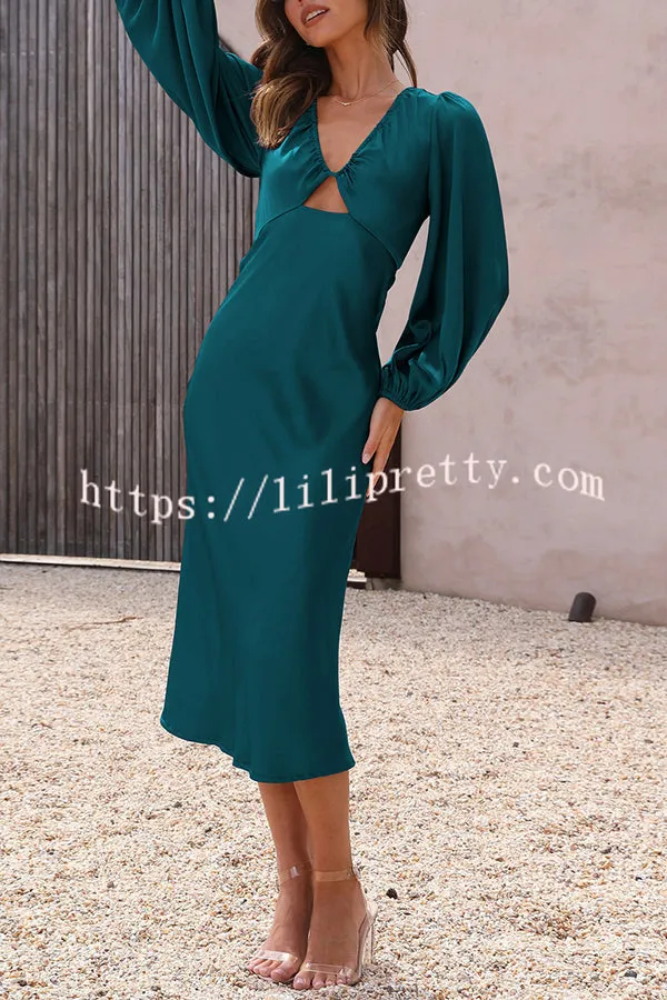 What A Wonder Satin Cutout Open Back Tie Up Back Midi Dress
