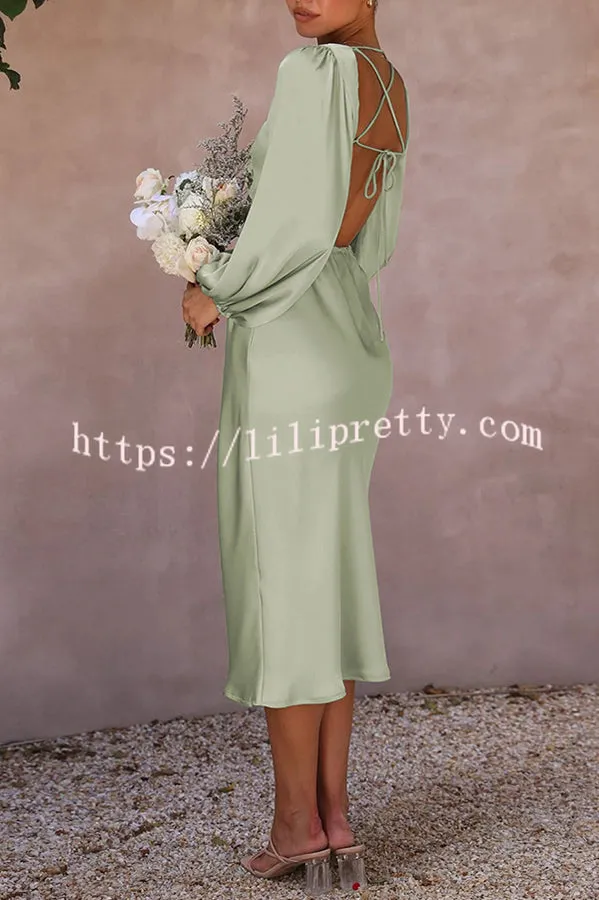 What A Wonder Satin Cutout Open Back Tie Up Back Midi Dress