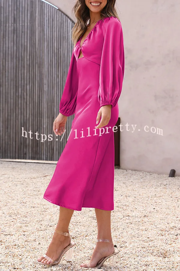 What A Wonder Satin Cutout Open Back Tie Up Back Midi Dress