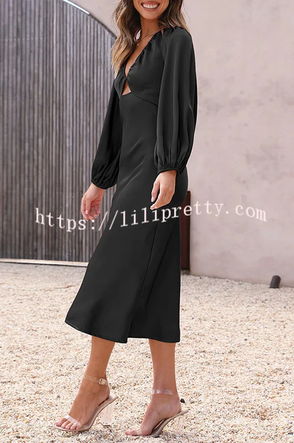 What A Wonder Satin Cutout Open Back Tie Up Back Midi Dress