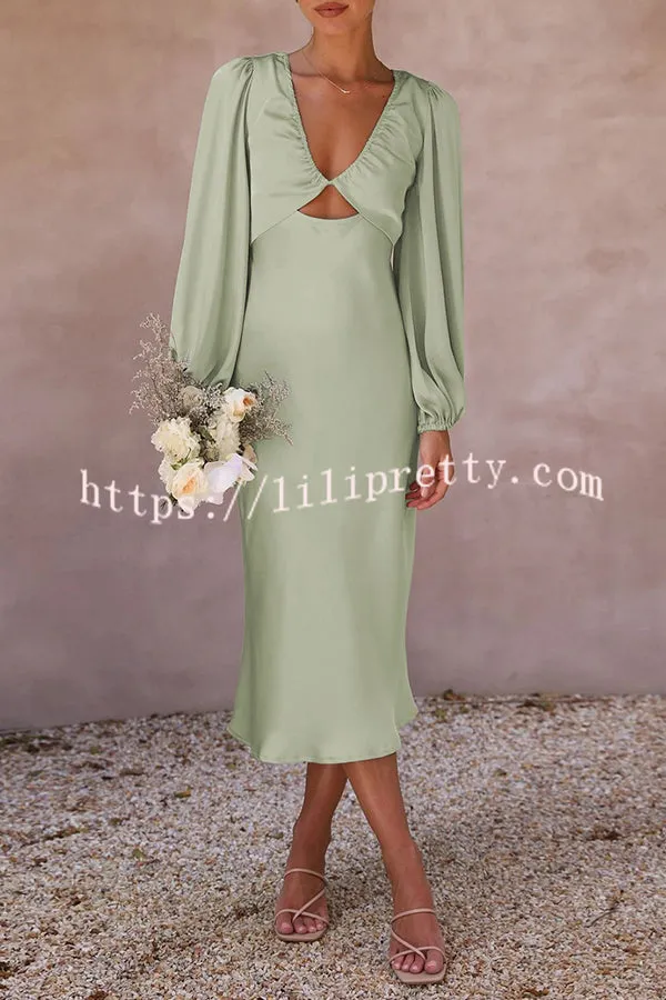 What A Wonder Satin Cutout Open Back Tie Up Back Midi Dress