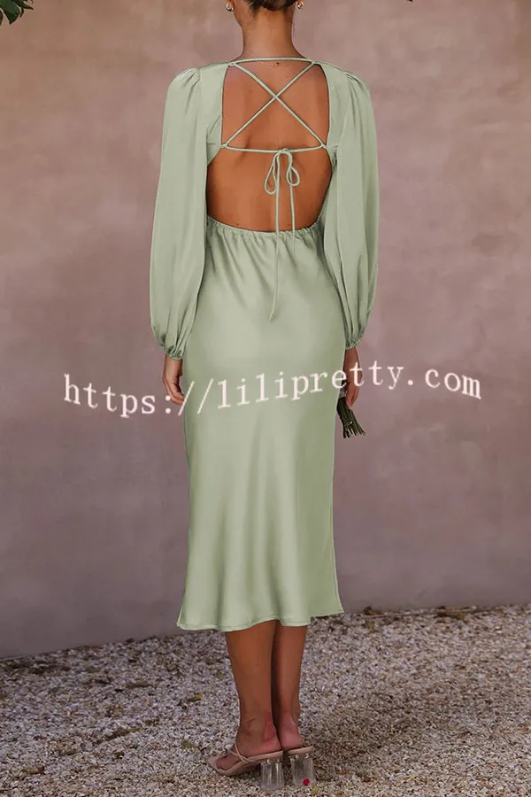 What A Wonder Satin Cutout Open Back Tie Up Back Midi Dress