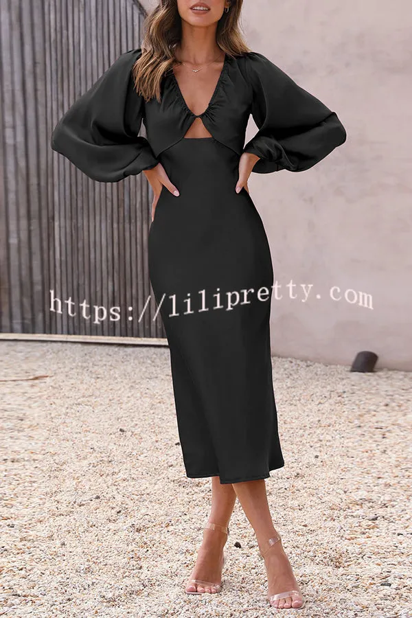 What A Wonder Satin Cutout Open Back Tie Up Back Midi Dress