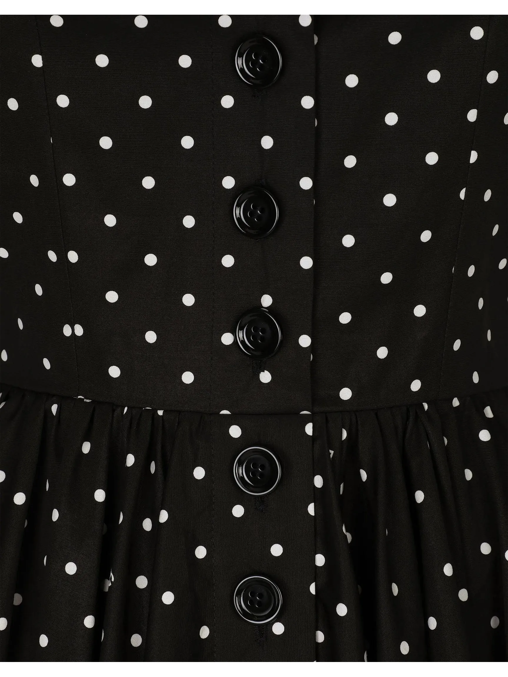 Women’s Black and White Calf-Length Cotton Poplin Dress with Polka-Dot Print
