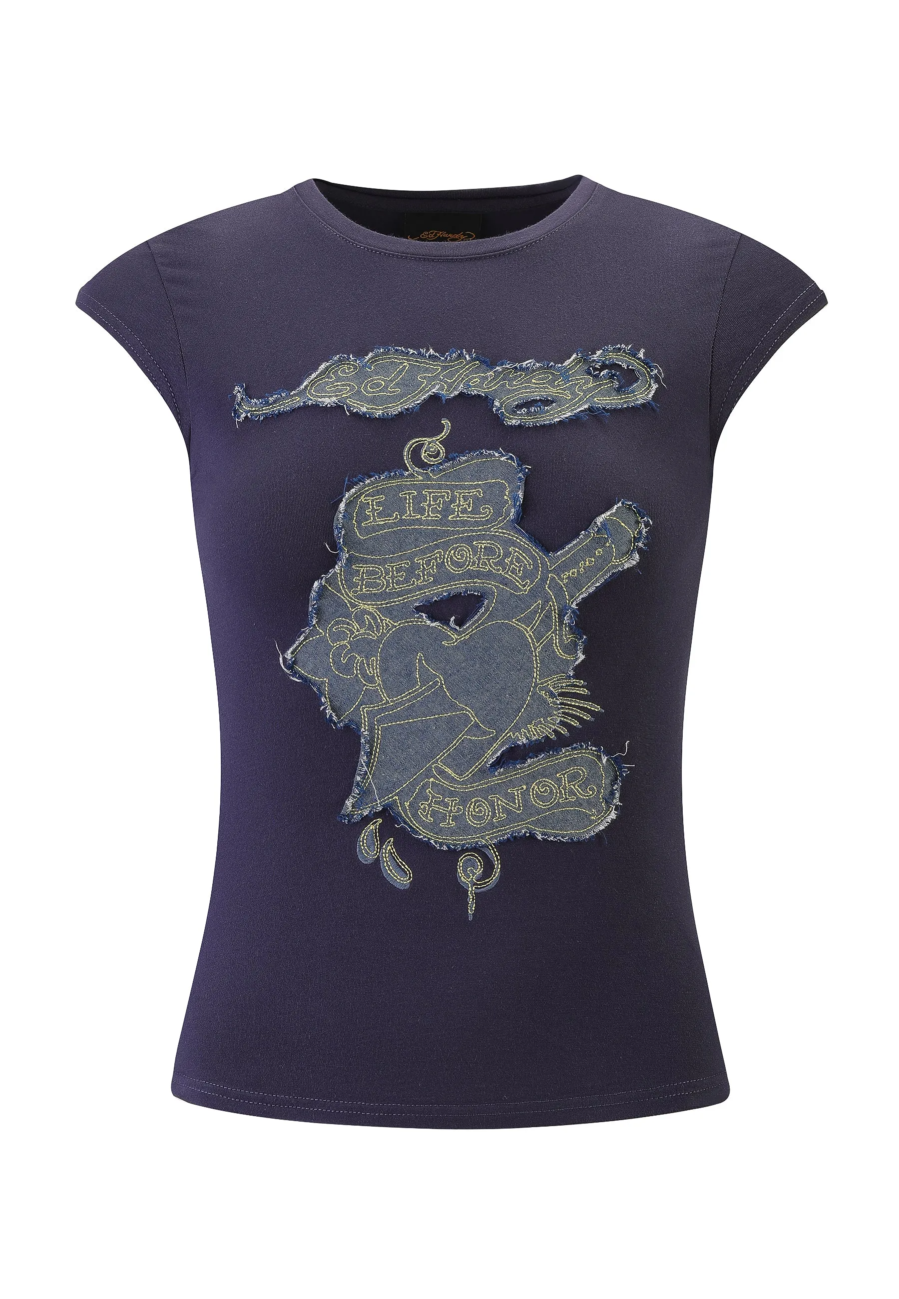 Womens Life Before Honor Cap Sleeve Tshirt Top - Navy