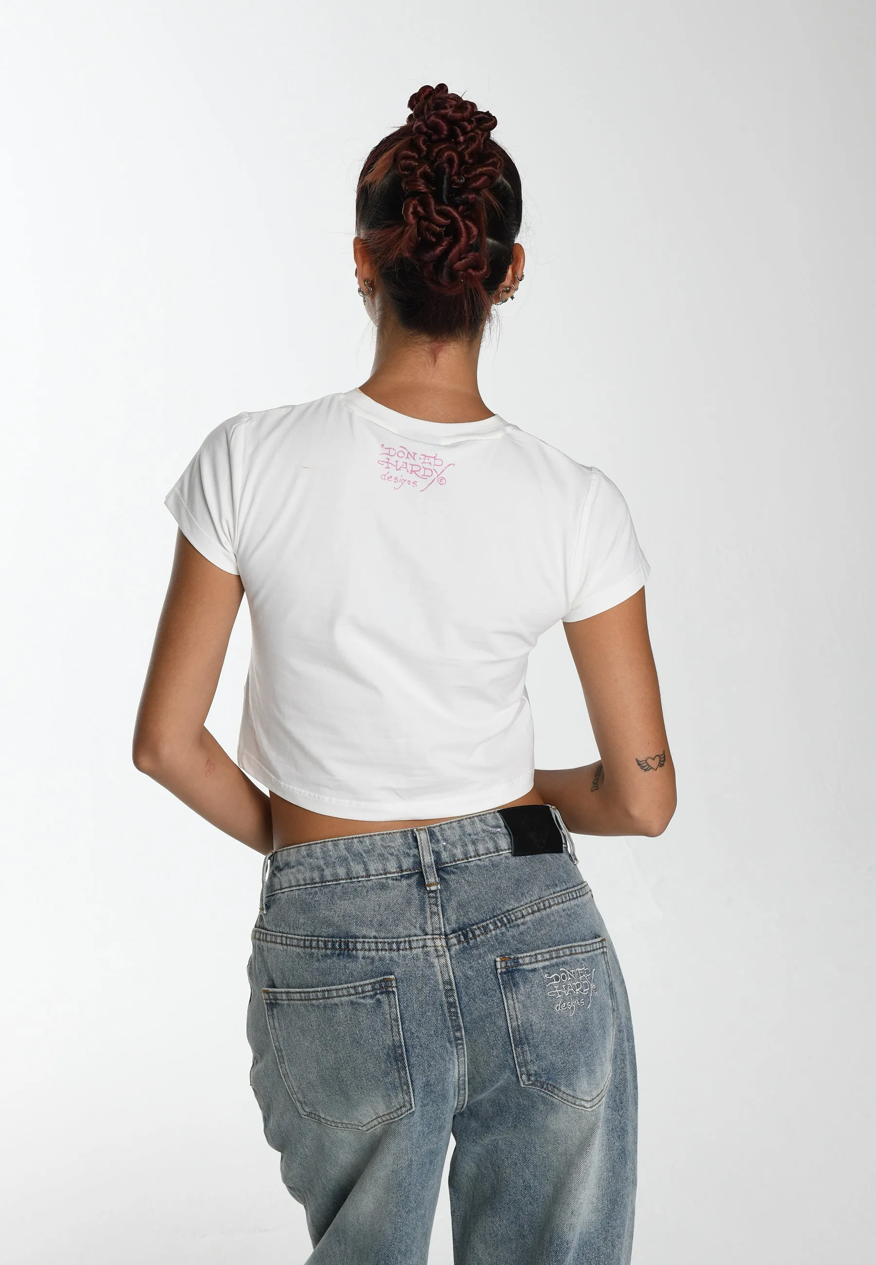 Womens Vintage Burning Cross Baby T-Shirt - White