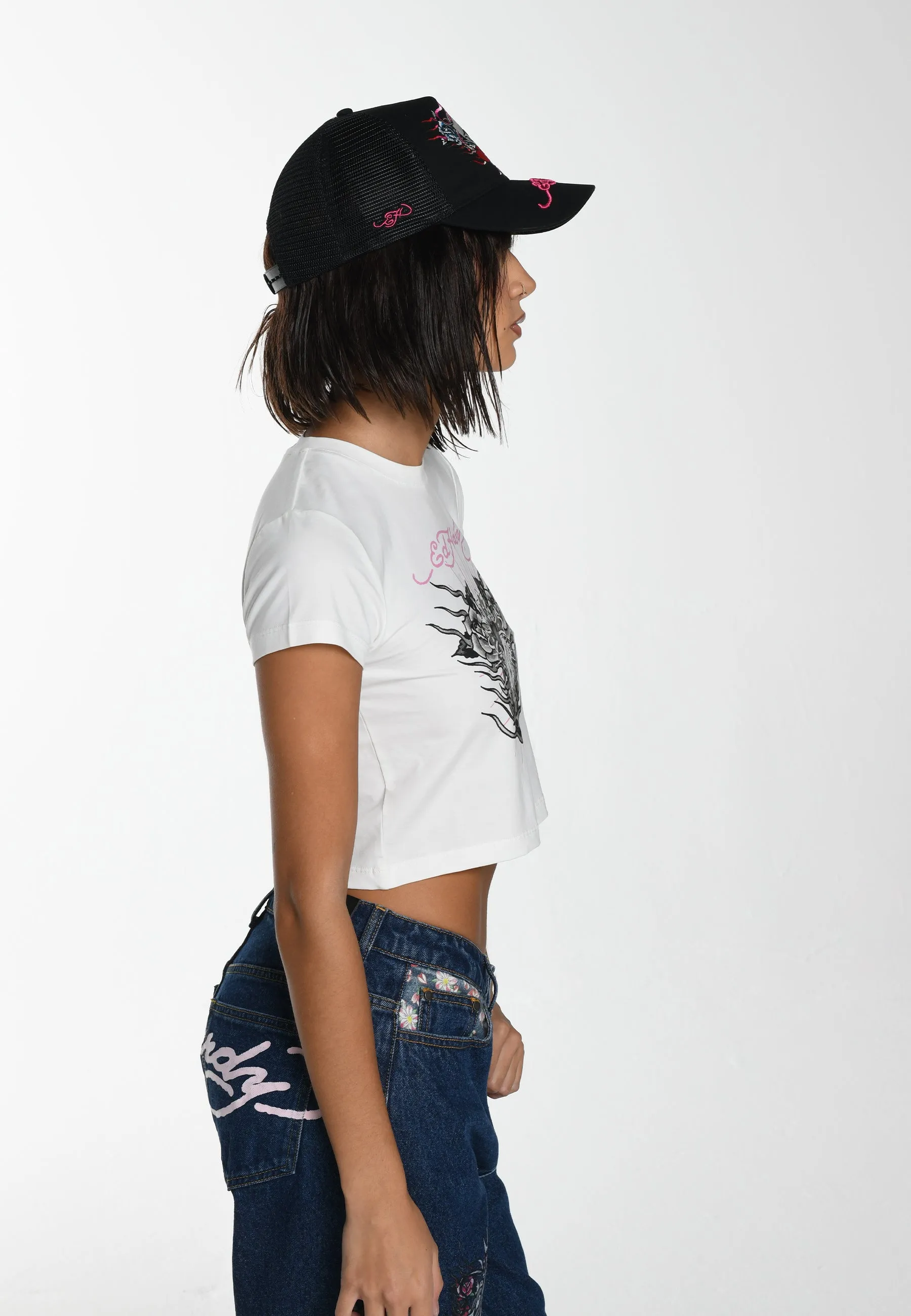 Womens Vintage Burning Cross Baby T-Shirt - White