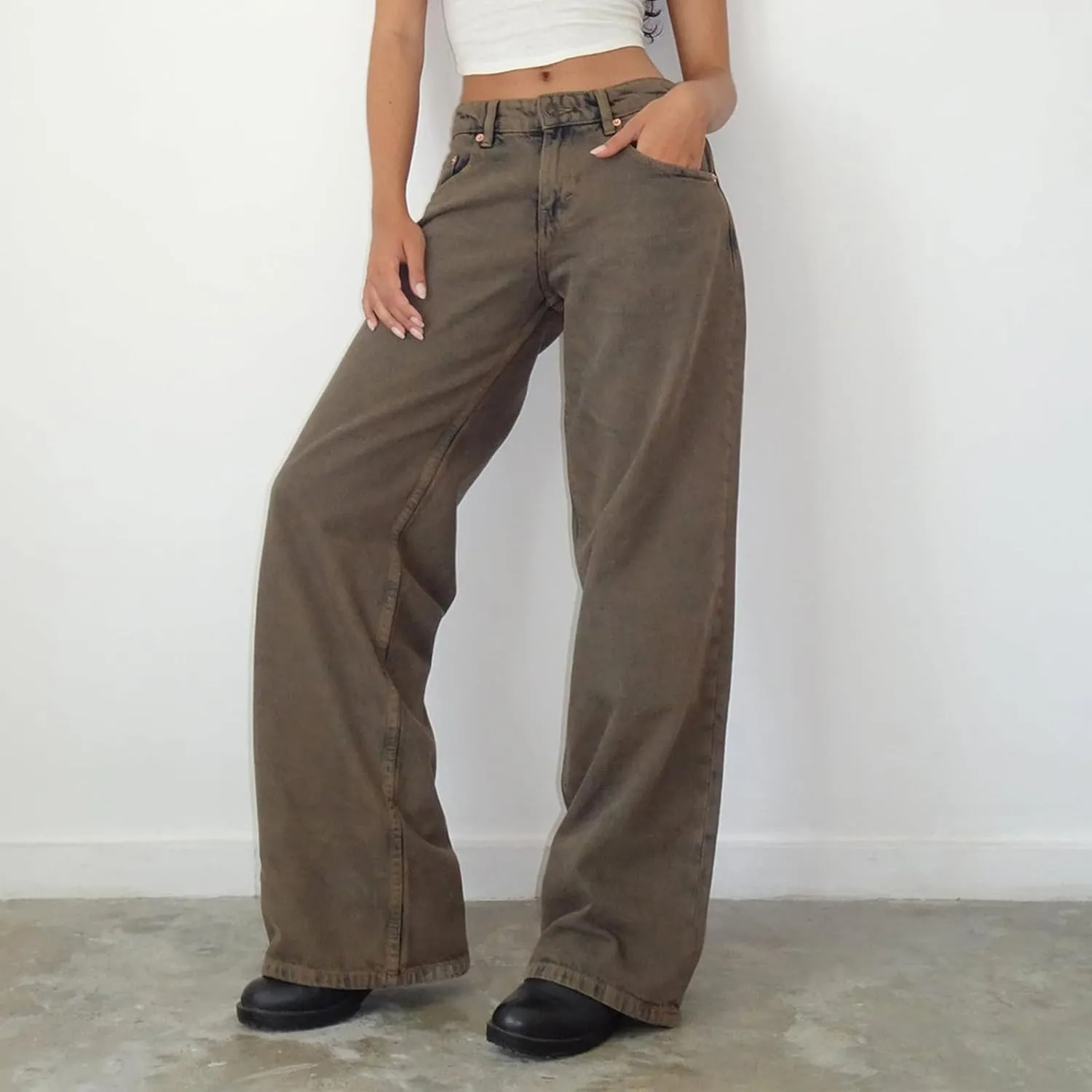 Y2k Low Rise Baggy Jeans Women Loose Fit Boyfriend Straight Wide Leg Jeans Trendy Stretch E-Girl Denim Pants