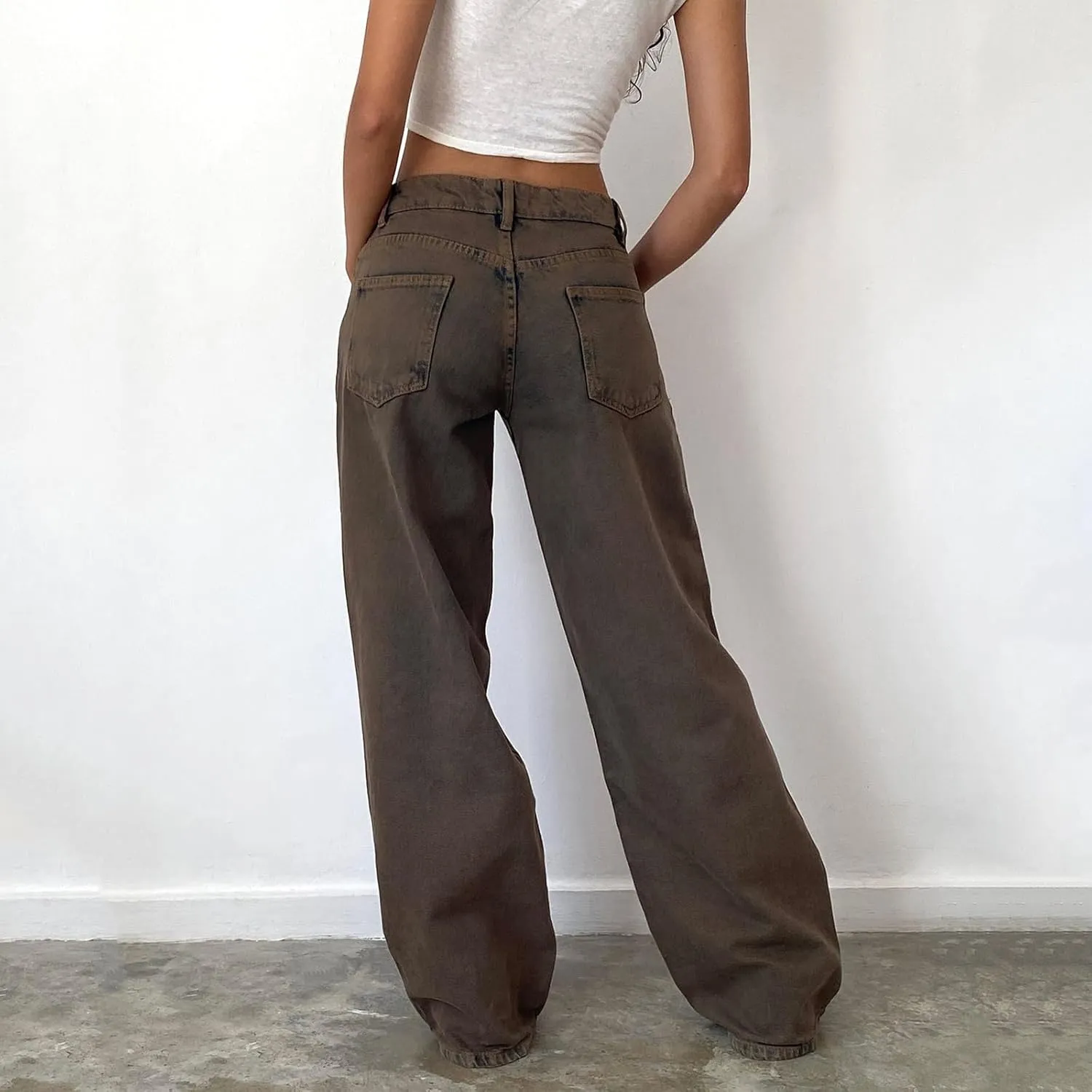 Y2k Low Rise Baggy Jeans Women Loose Fit Boyfriend Straight Wide Leg Jeans Trendy Stretch E-Girl Denim Pants