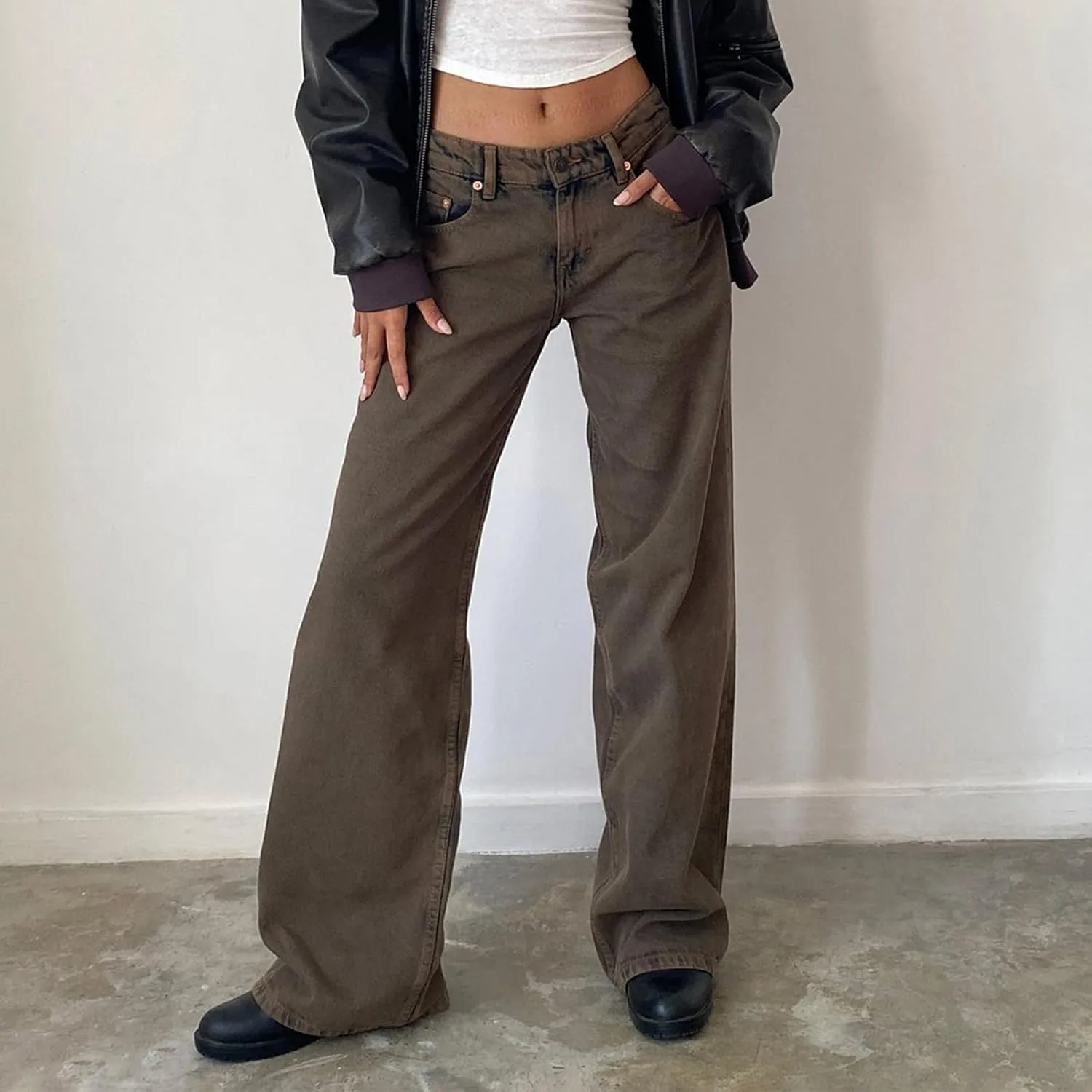 Y2k Low Rise Baggy Jeans Women Loose Fit Boyfriend Straight Wide Leg Jeans Trendy Stretch E-Girl Denim Pants