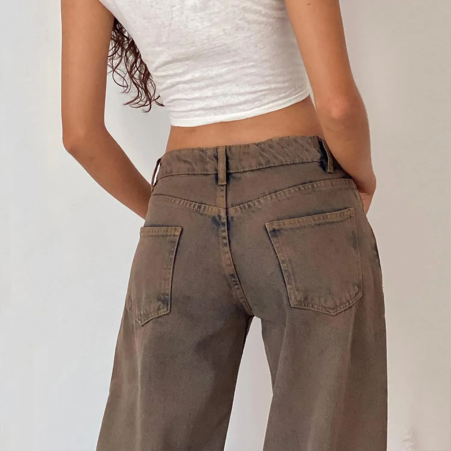 Y2k Low Rise Baggy Jeans Women Loose Fit Boyfriend Straight Wide Leg Jeans Trendy Stretch E-Girl Denim Pants
