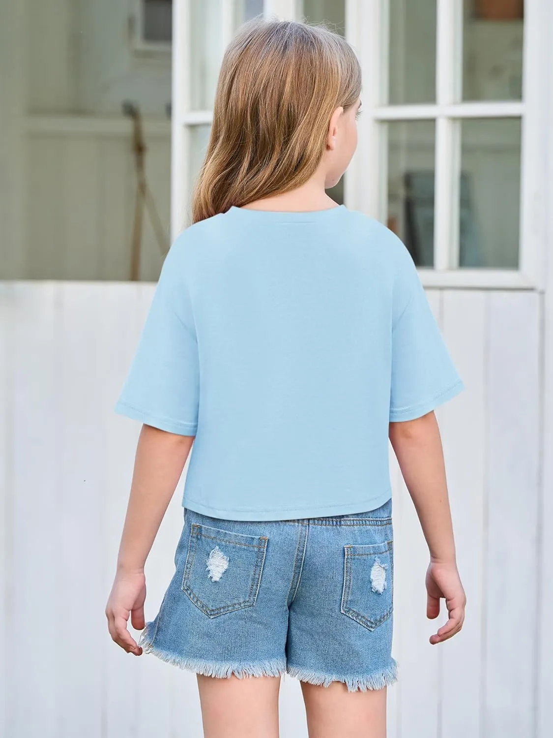 Yousify Girls Athletic T Shirts Kids Summer Crewneck Short Sleeve Fashion Crop Tops Tees 5-14 Years