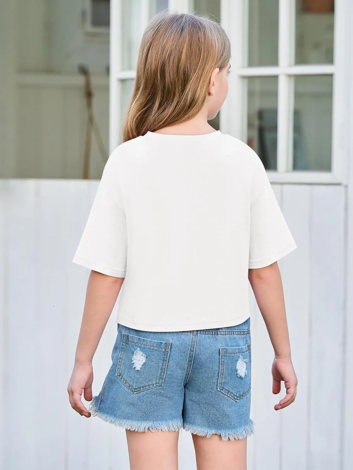 Yousify Girls Athletic T Shirts Kids Summer Crewneck Short Sleeve Fashion Crop Tops Tees 5-14 Years