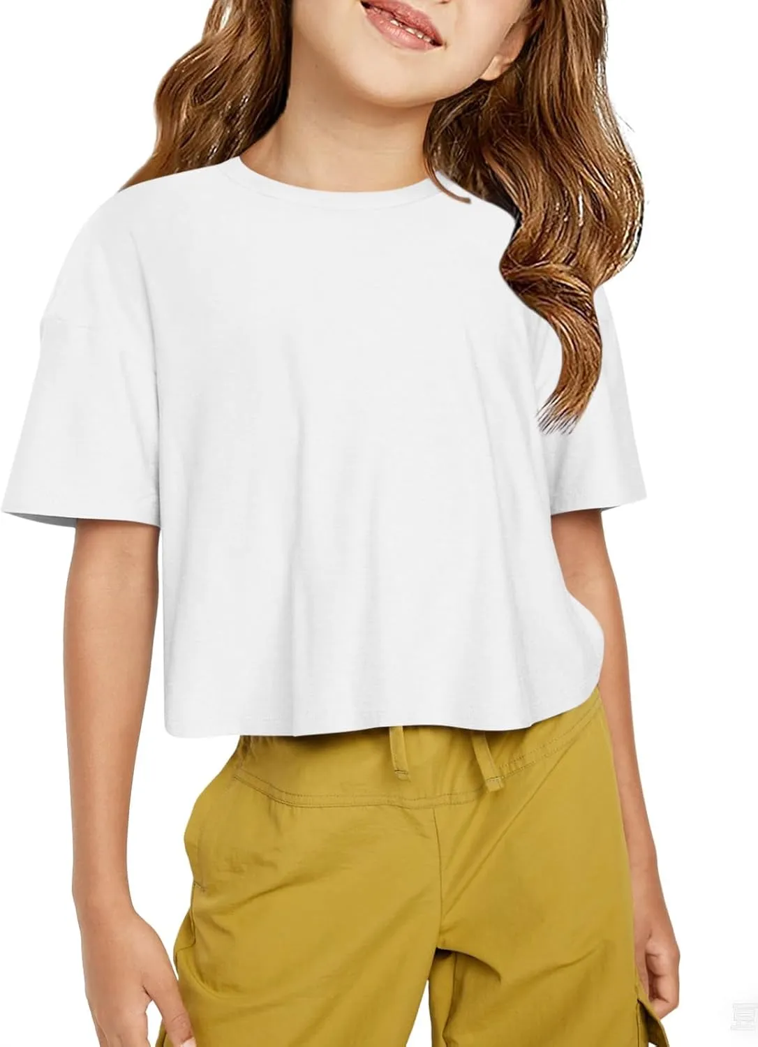 Yousify Girls Athletic T Shirts Kids Summer Crewneck Short Sleeve Fashion Crop Tops Tees 5-14 Years