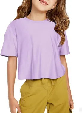 Yousify Girls Athletic T Shirts Kids Summer Crewneck Short Sleeve Fashion Crop Tops Tees 5-14 Years