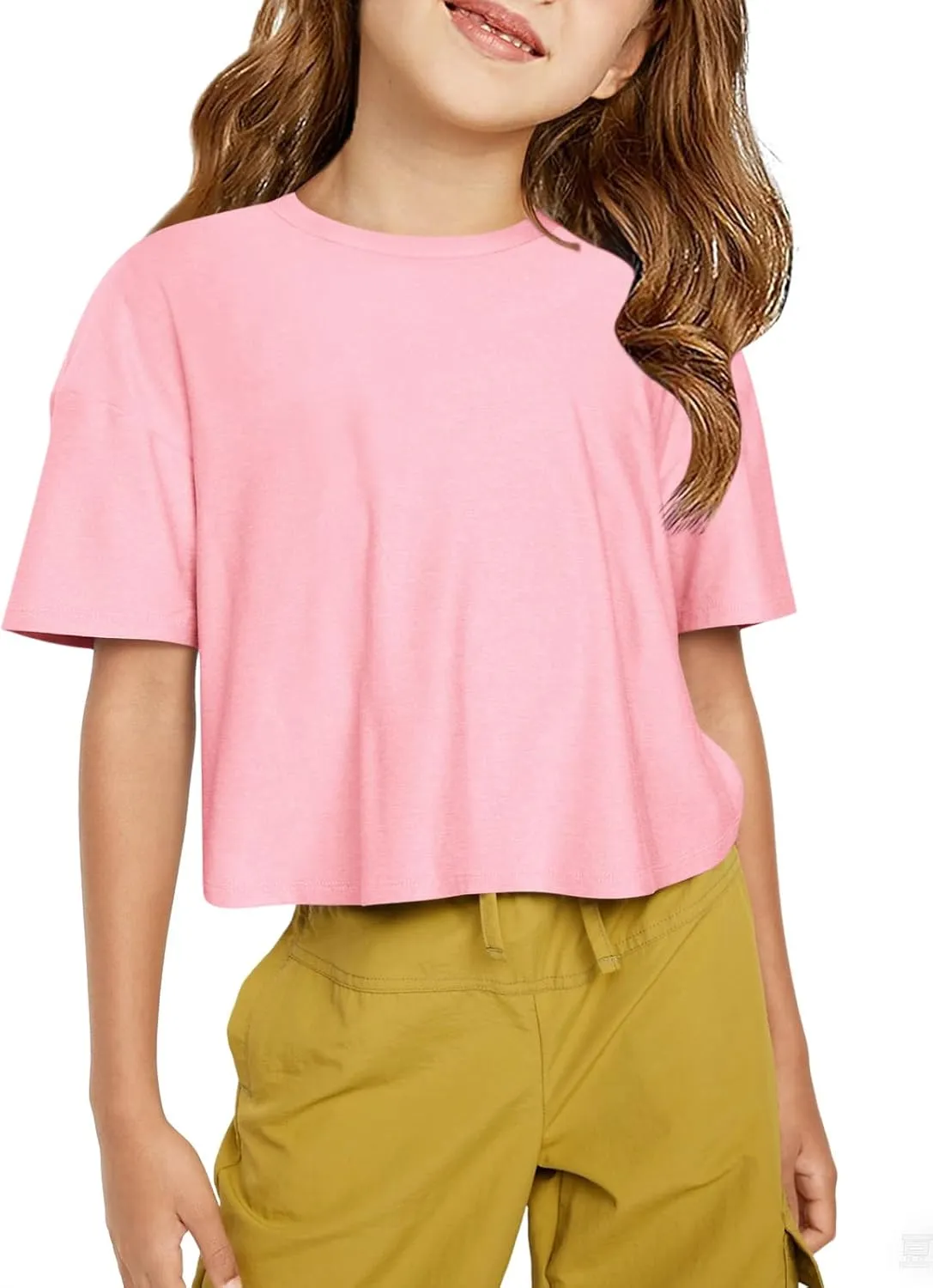 Yousify Girls Athletic T Shirts Kids Summer Crewneck Short Sleeve Fashion Crop Tops Tees 5-14 Years