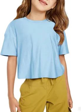 Yousify Girls Athletic T Shirts Kids Summer Crewneck Short Sleeve Fashion Crop Tops Tees 5-14 Years
