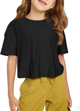 Yousify Girls Athletic T Shirts Kids Summer Crewneck Short Sleeve Fashion Crop Tops Tees 5-14 Years
