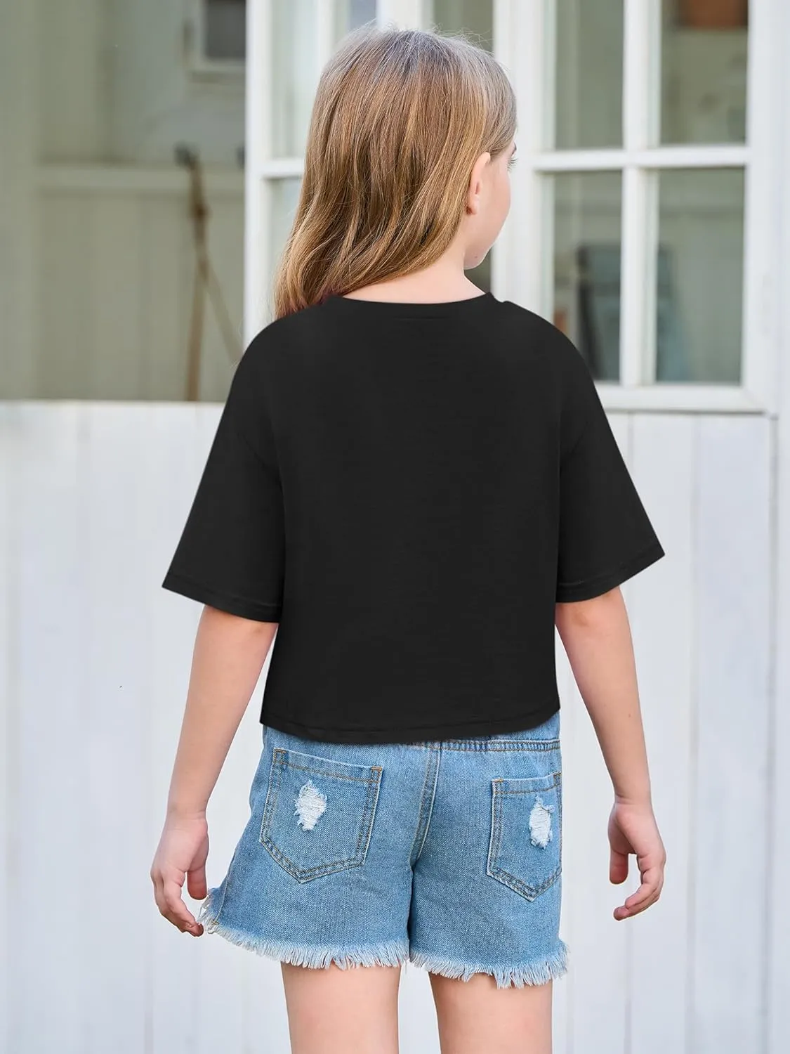 Yousify Girls Athletic T Shirts Kids Summer Crewneck Short Sleeve Fashion Crop Tops Tees 5-14 Years