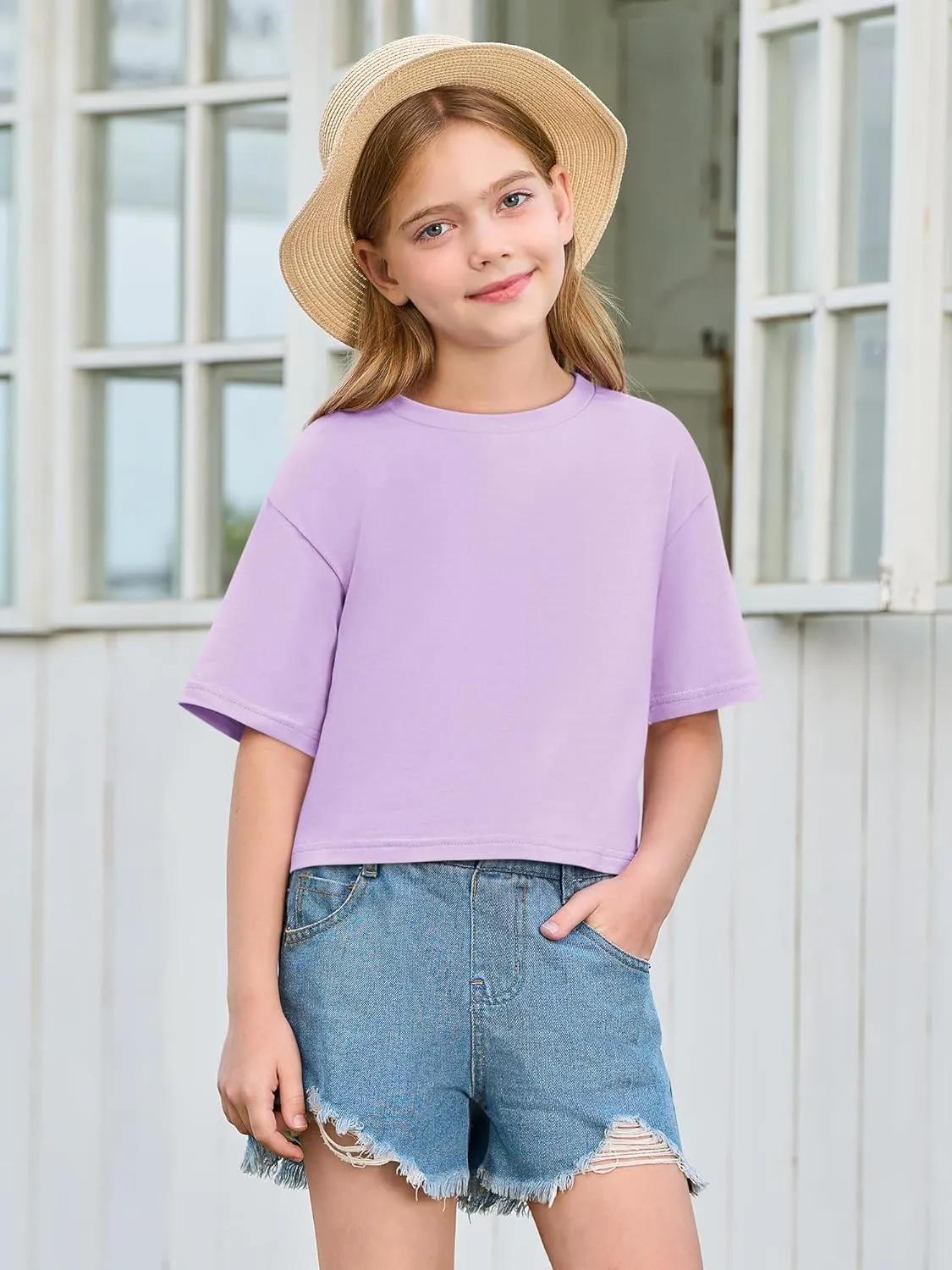 Yousify Girls Athletic T Shirts Kids Summer Crewneck Short Sleeve Fashion Crop Tops Tees 5-14 Years