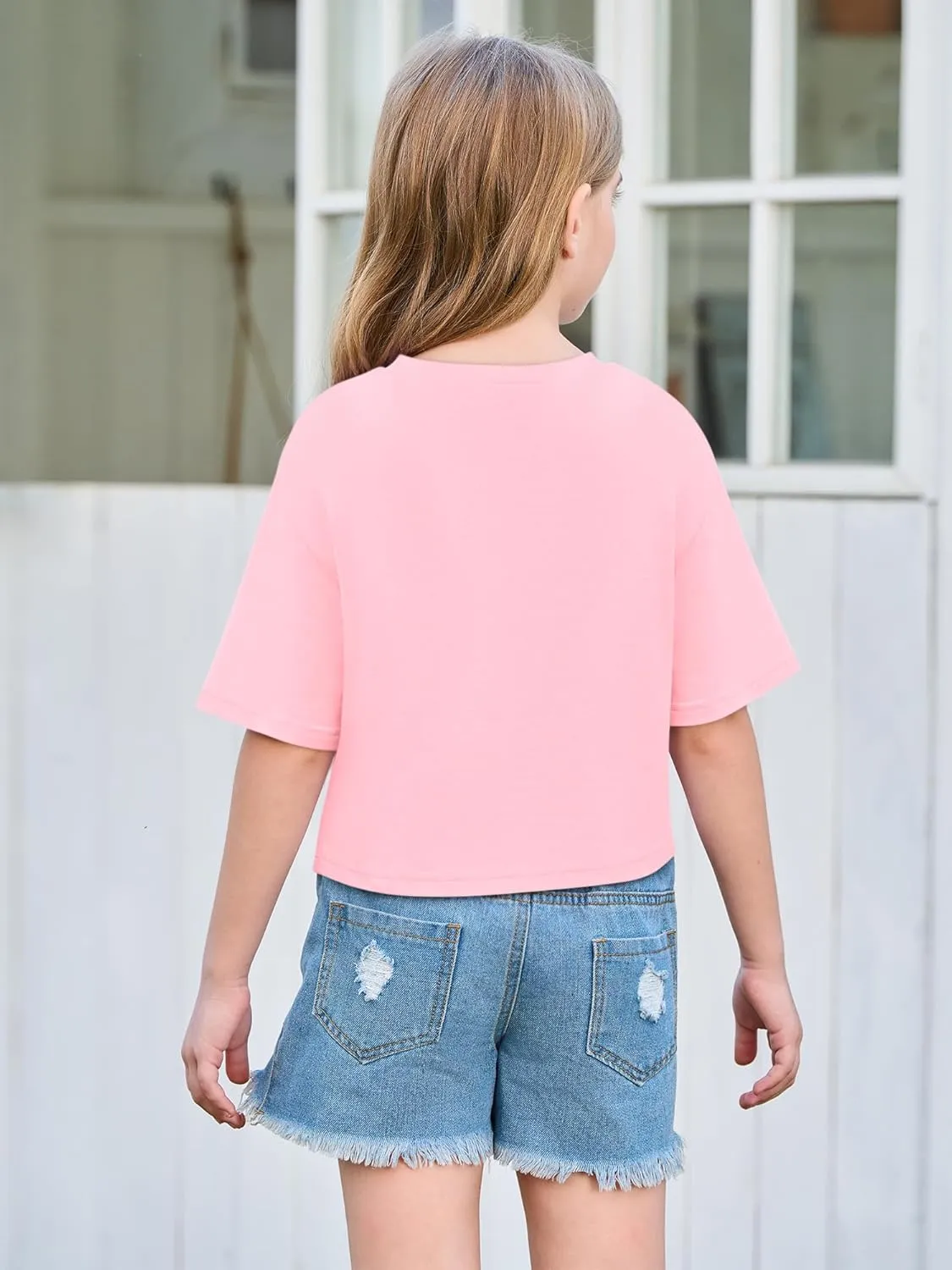 Yousify Girls Athletic T Shirts Kids Summer Crewneck Short Sleeve Fashion Crop Tops Tees 5-14 Years