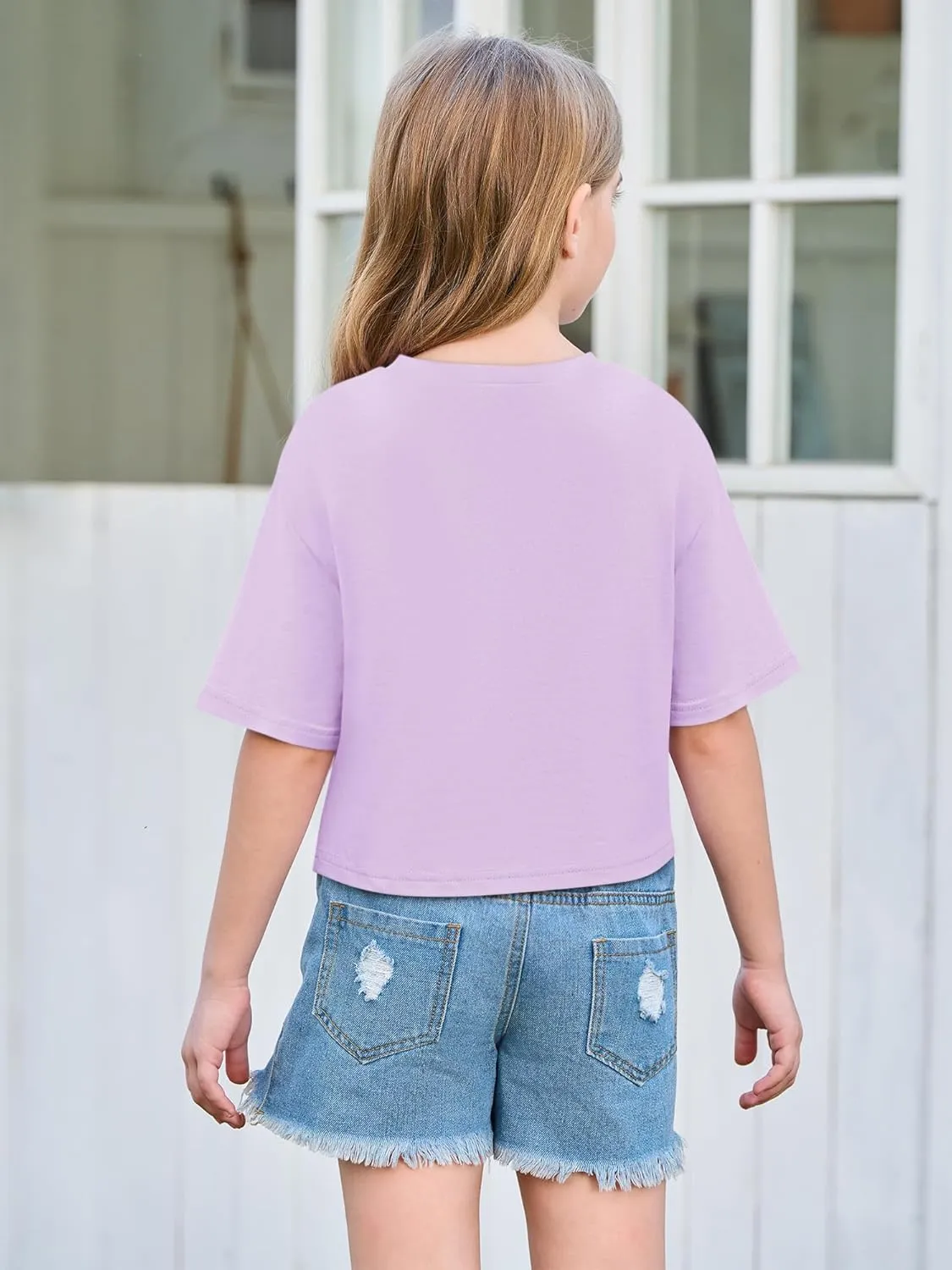 Yousify Girls Athletic T Shirts Kids Summer Crewneck Short Sleeve Fashion Crop Tops Tees 5-14 Years