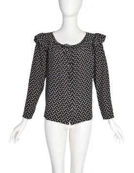 Yves Saint Laurent Vintage 1970s Black Cream Polka Dot Ruffle Epaulette Shirt