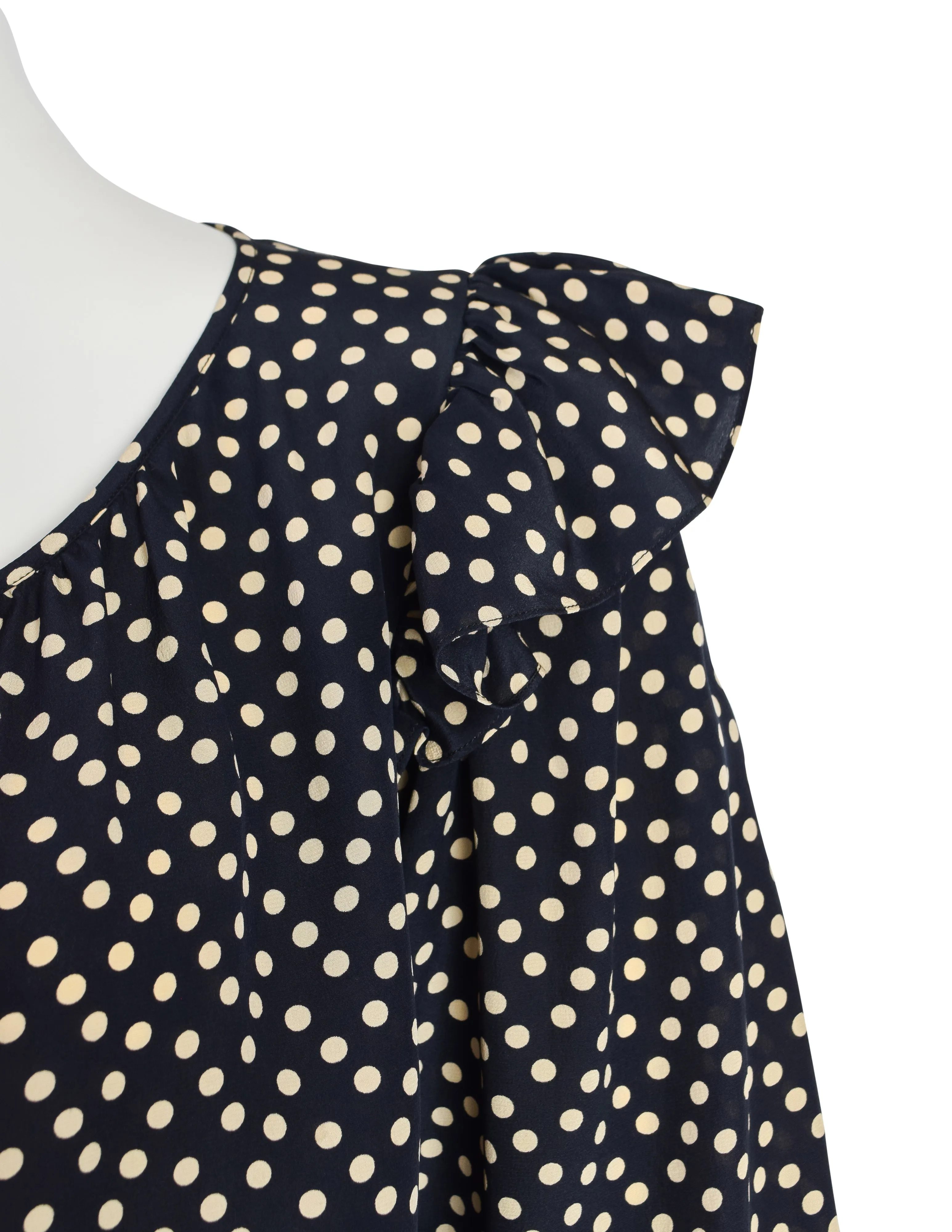 Yves Saint Laurent Vintage 1970s Black Cream Polka Dot Ruffle Epaulette Shirt