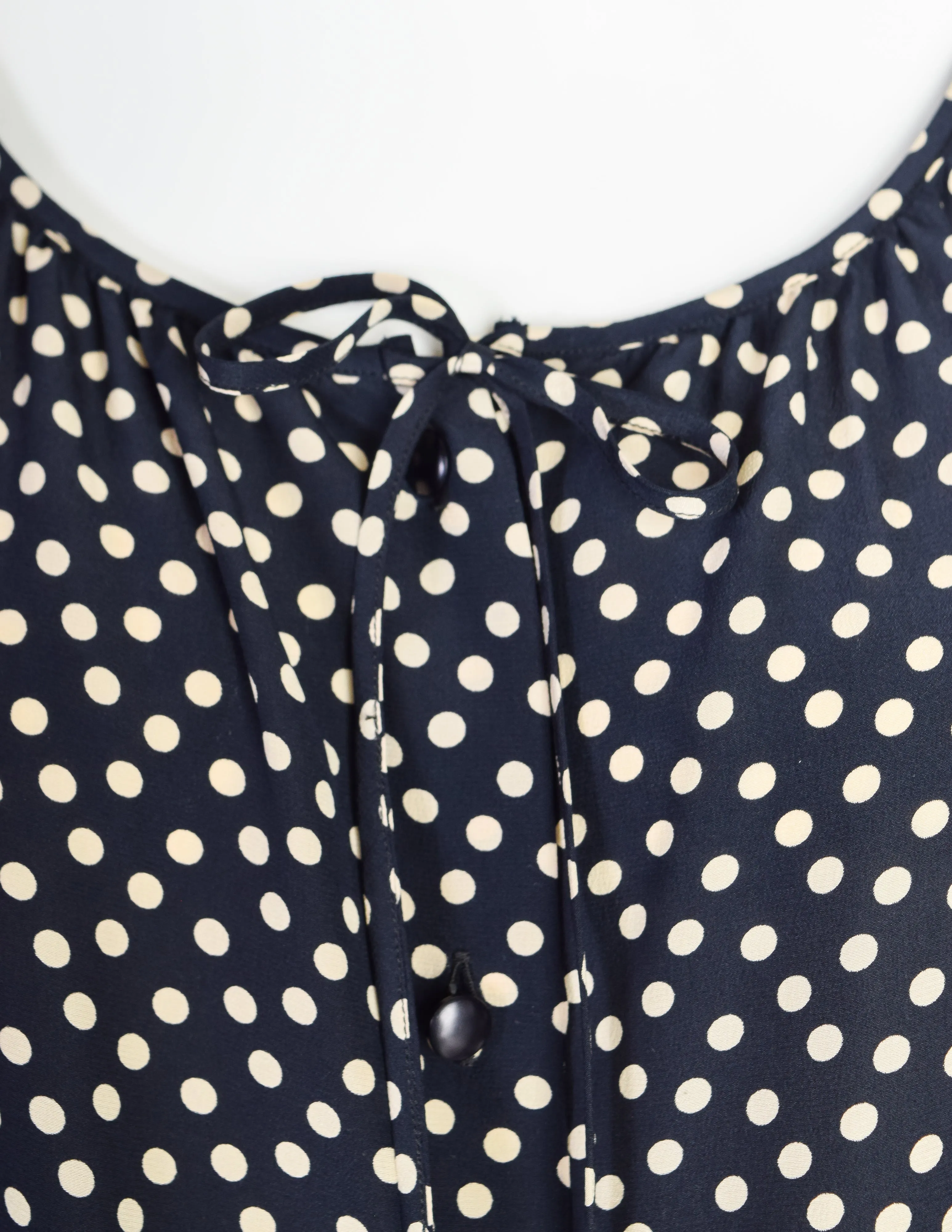 Yves Saint Laurent Vintage 1970s Black Cream Polka Dot Ruffle Epaulette Shirt